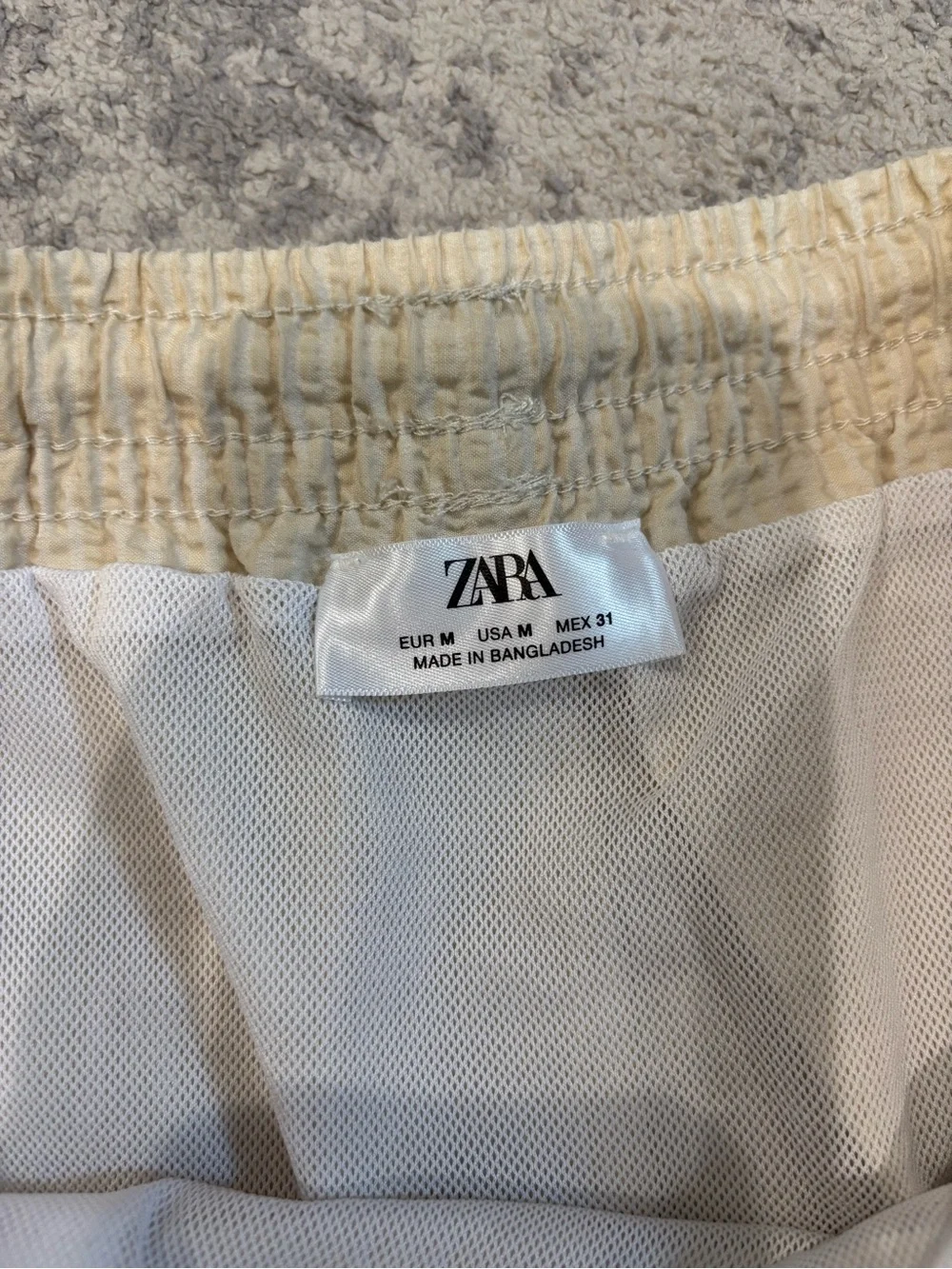 Zara Men's Cream Seersucker Waffle Drawstring Swim Shorts